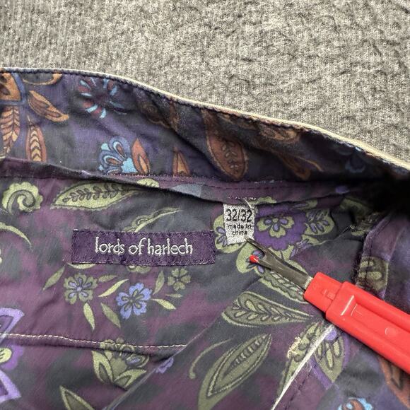 Lords Of Harlech Dress Pants Men's 32x32 Khaki Stretch Straight Floral Accents - Picture 2 of 7